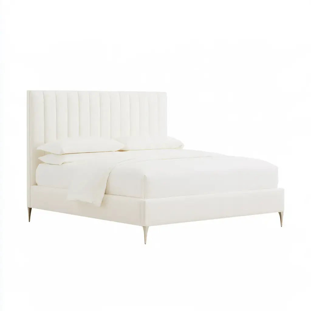 Cama con cabecero de franjas verticales - blanco