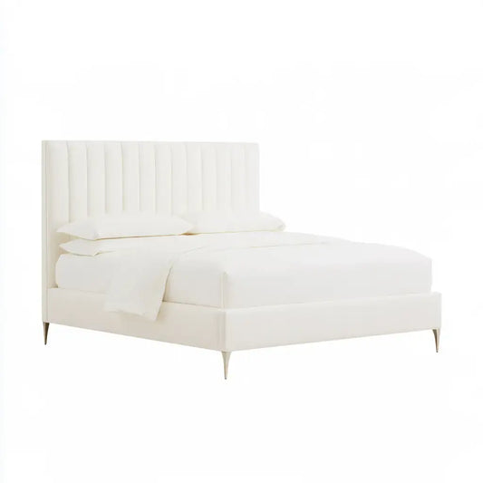 Cama con cabecero de franjas verticales - blanco