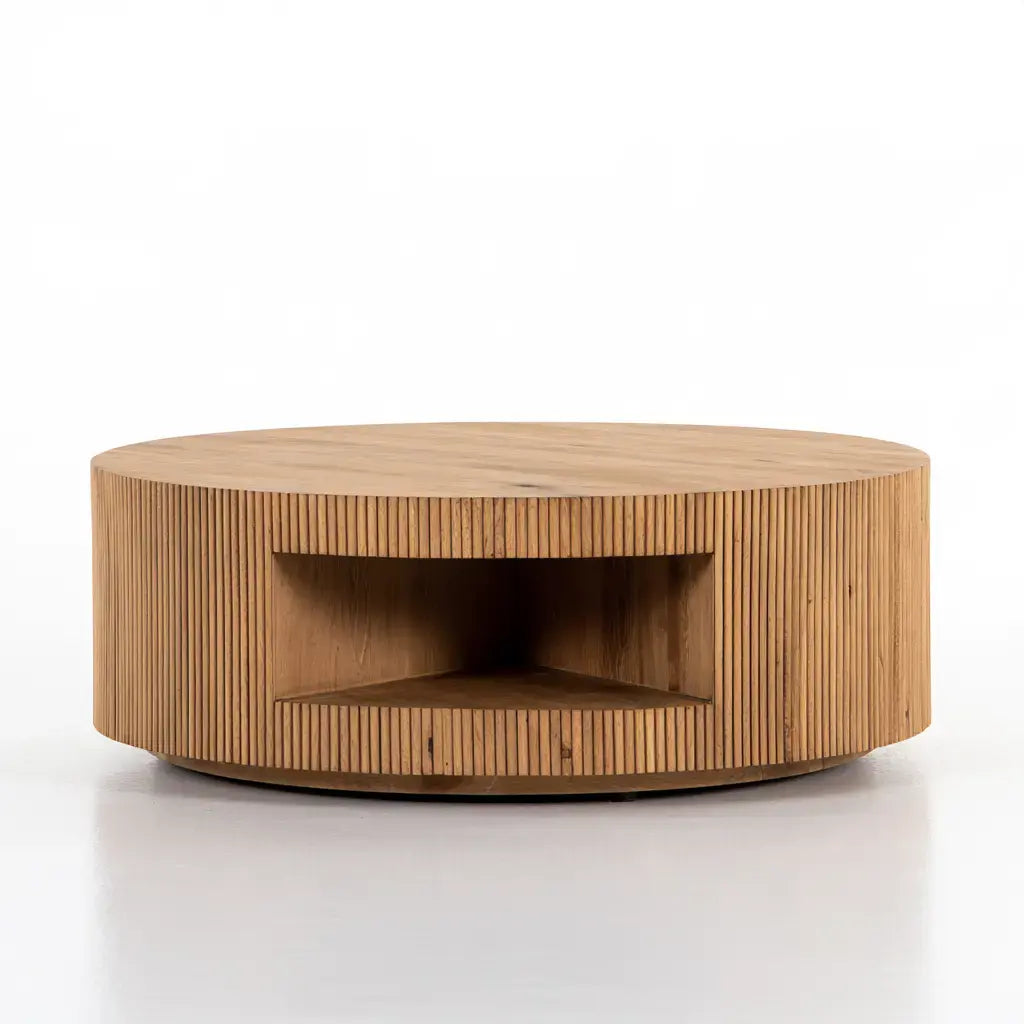 Mesa de centro redonda con compartimento lateral - marrón