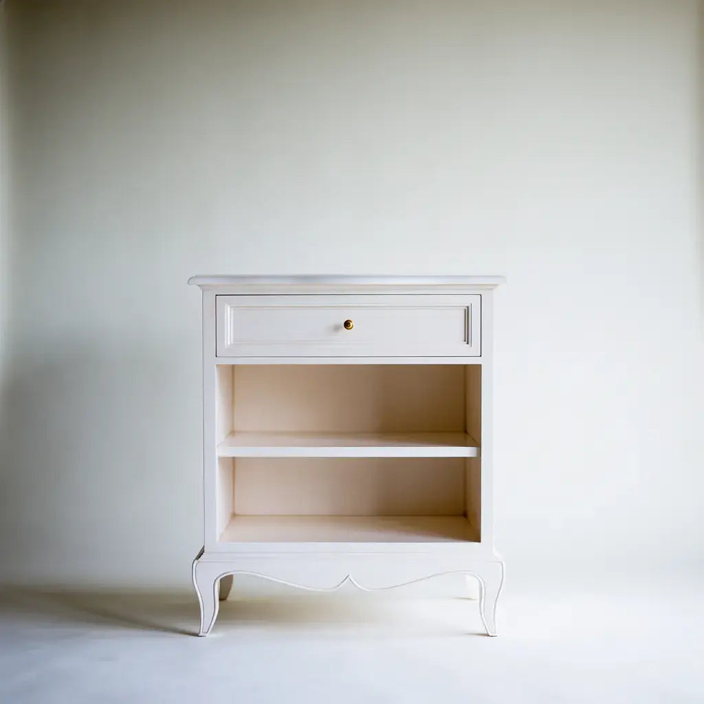 Mesita de noche con cajón y dos estantes abiertos - blanco