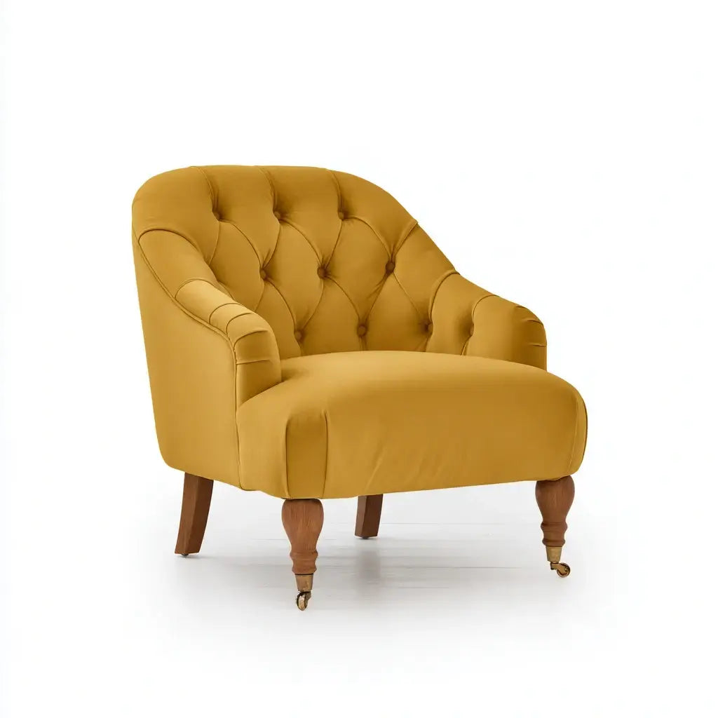 Sillón con respaldo de botones y brazos curvos - mostaza