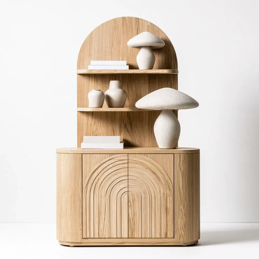 Aparador con puertas arqueadas y estantes curvos - beige
