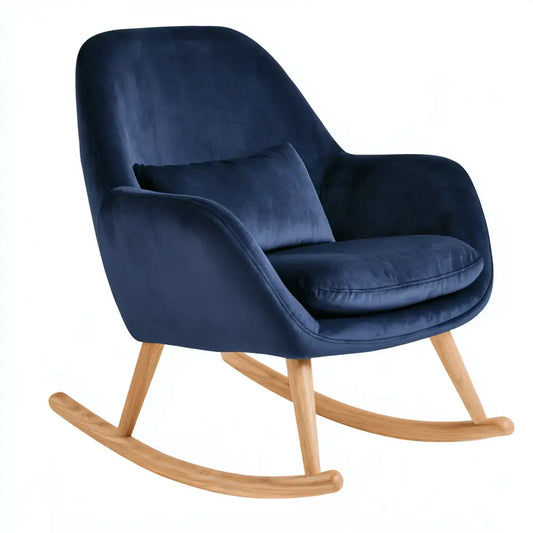 Mecedora con asiento envolvente y base clara - azul/beige