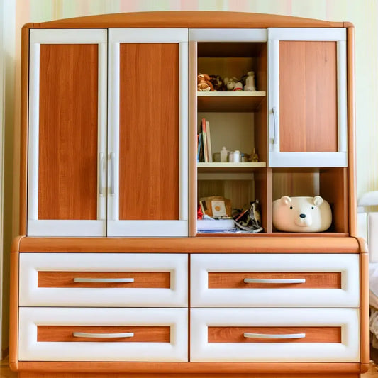 Armario con puertas laterales y módulos abiertos - marrón/blanco