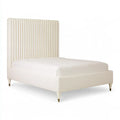 Cama con cabecero alto de canales verticales - beige