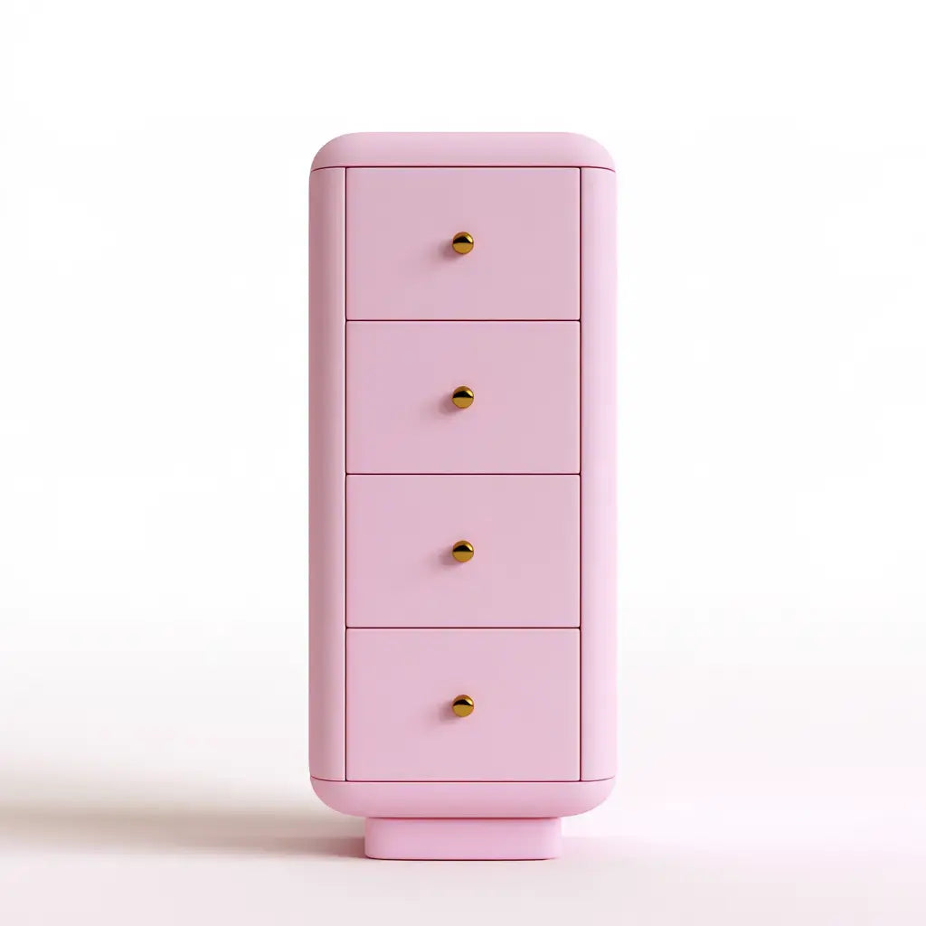 Cómoda estrecha con cuatro cajones redondeados - rosa